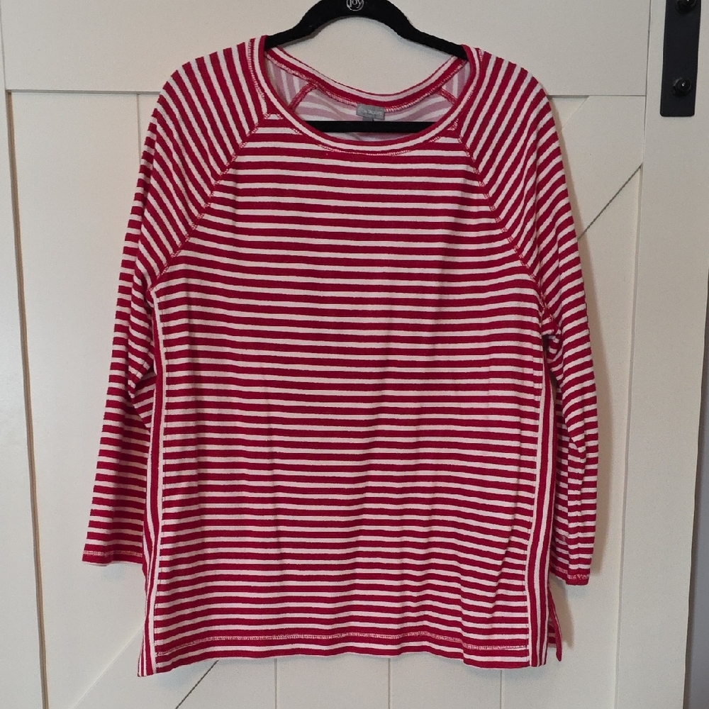 Talbots Red and White Striped Long Sleeve Top